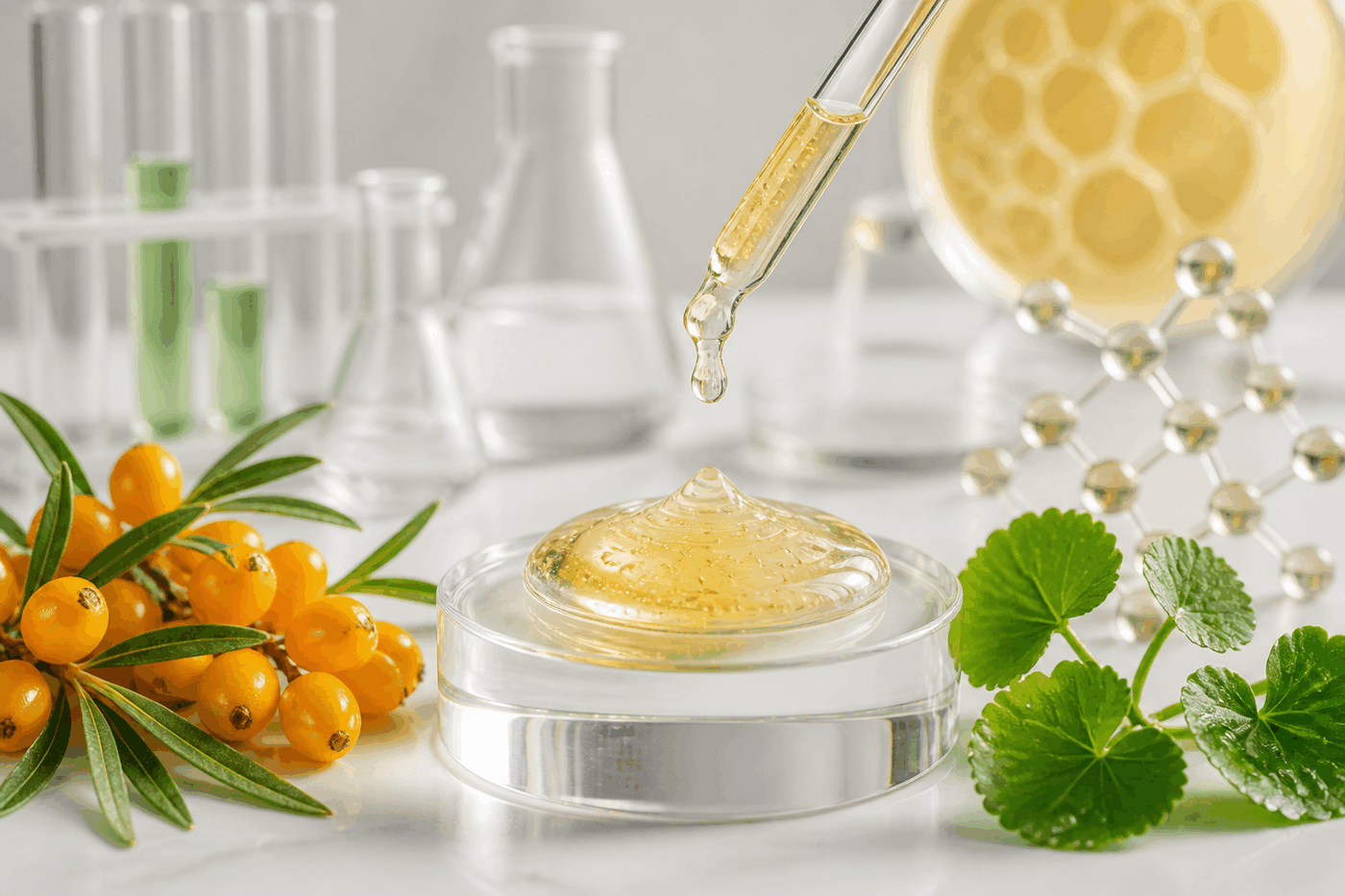 Sea Buckthorn Ceramide Barrier Serum formulation laboratory visual
