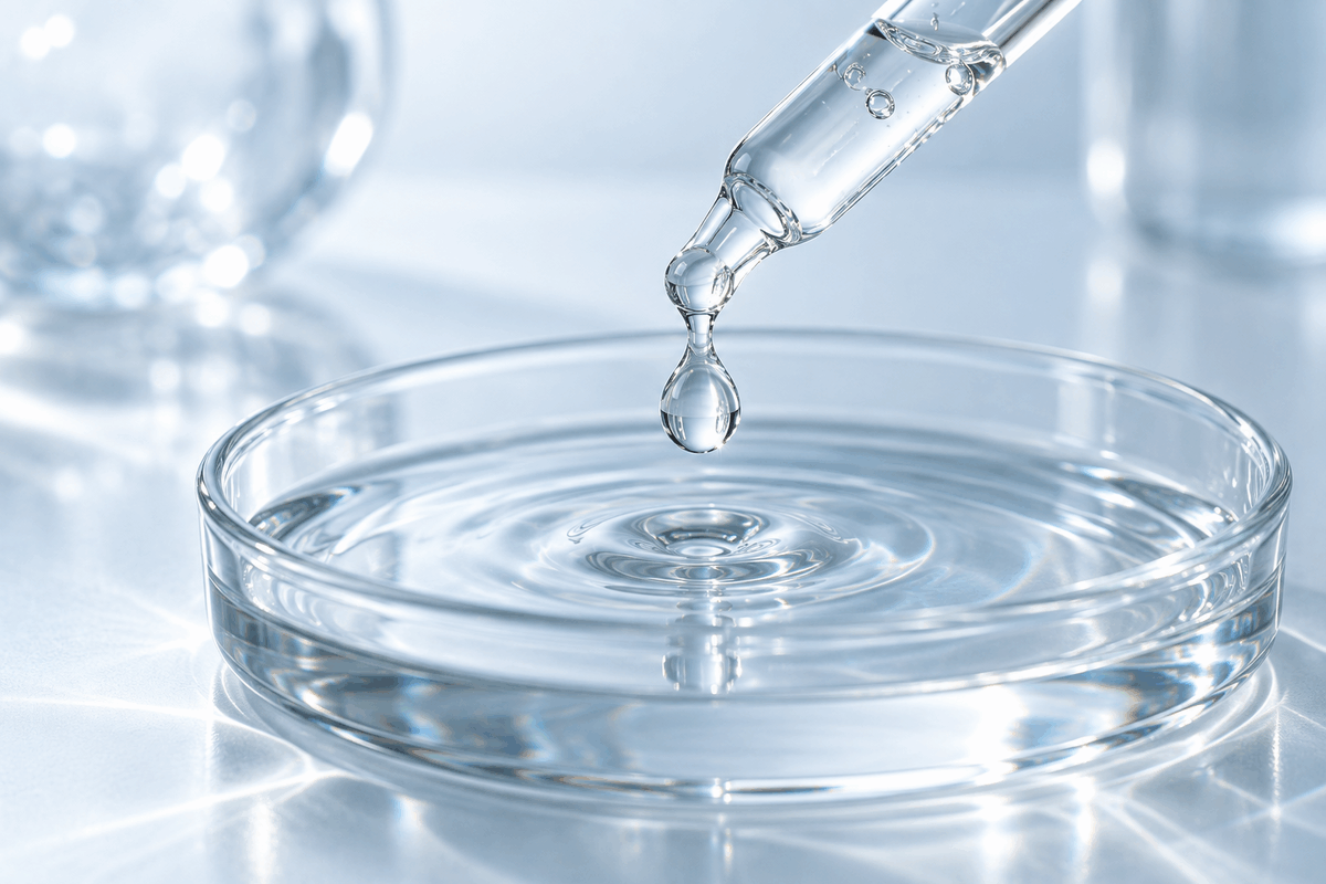 Transparent ampoule serum dispensed from a dropper